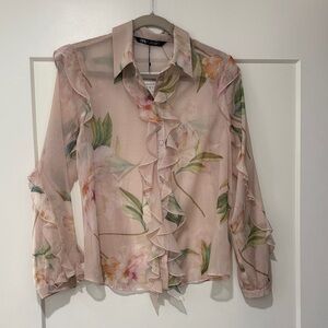 Floral Sheer Ruffle Blouse